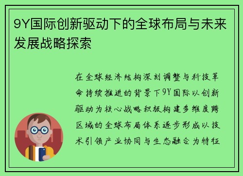 9Y国际创新驱动下的全球布局与未来发展战略探索